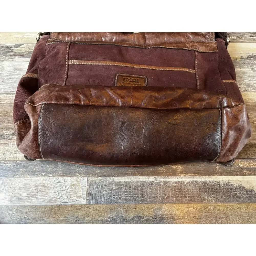 FOSSIL Messenger Bag Cross Body Brown Leather Purse Mens Womens